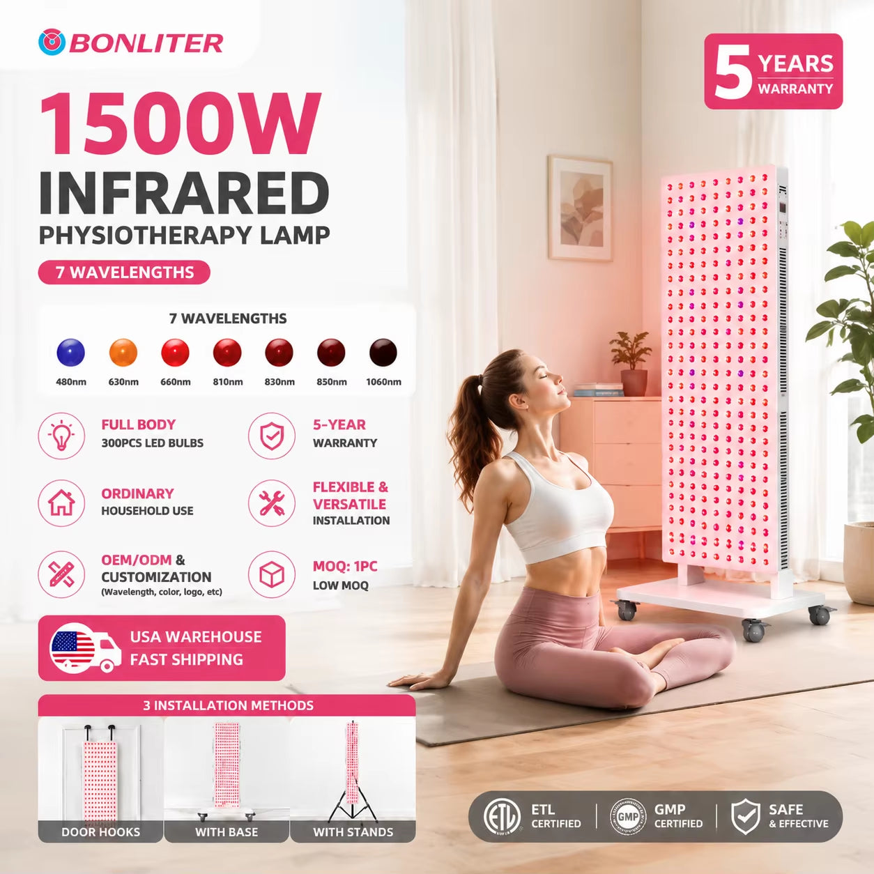US Warehouse Stock Available Red Light Therapy Panel 7 Wavelengths 480Nm 630Nm 660Nm 810Nm 830Nm 850Nm 1060Nm Red LED Therapy