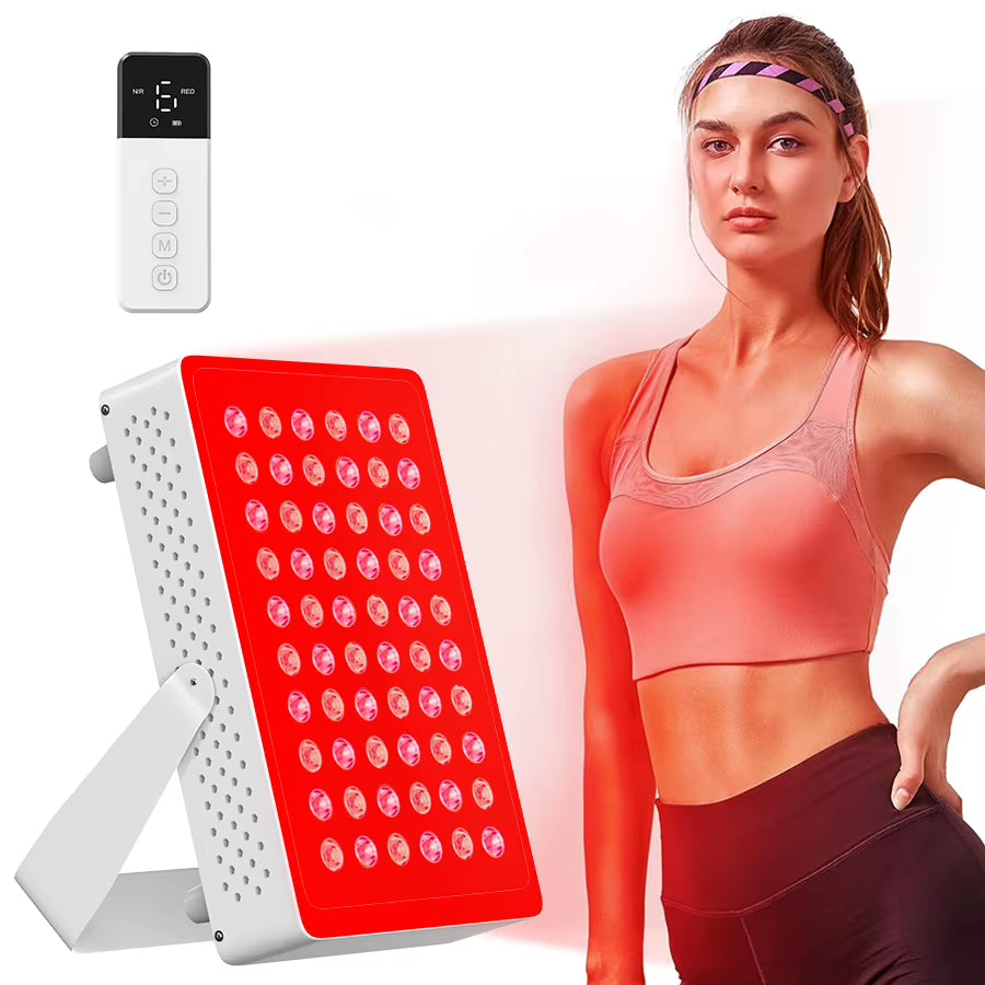 PAKISS 60-LED Red Light Therapy Panel NIR Infrared Photon Device Remote Control Timer Adjustable Stand for Salon Home Face Care