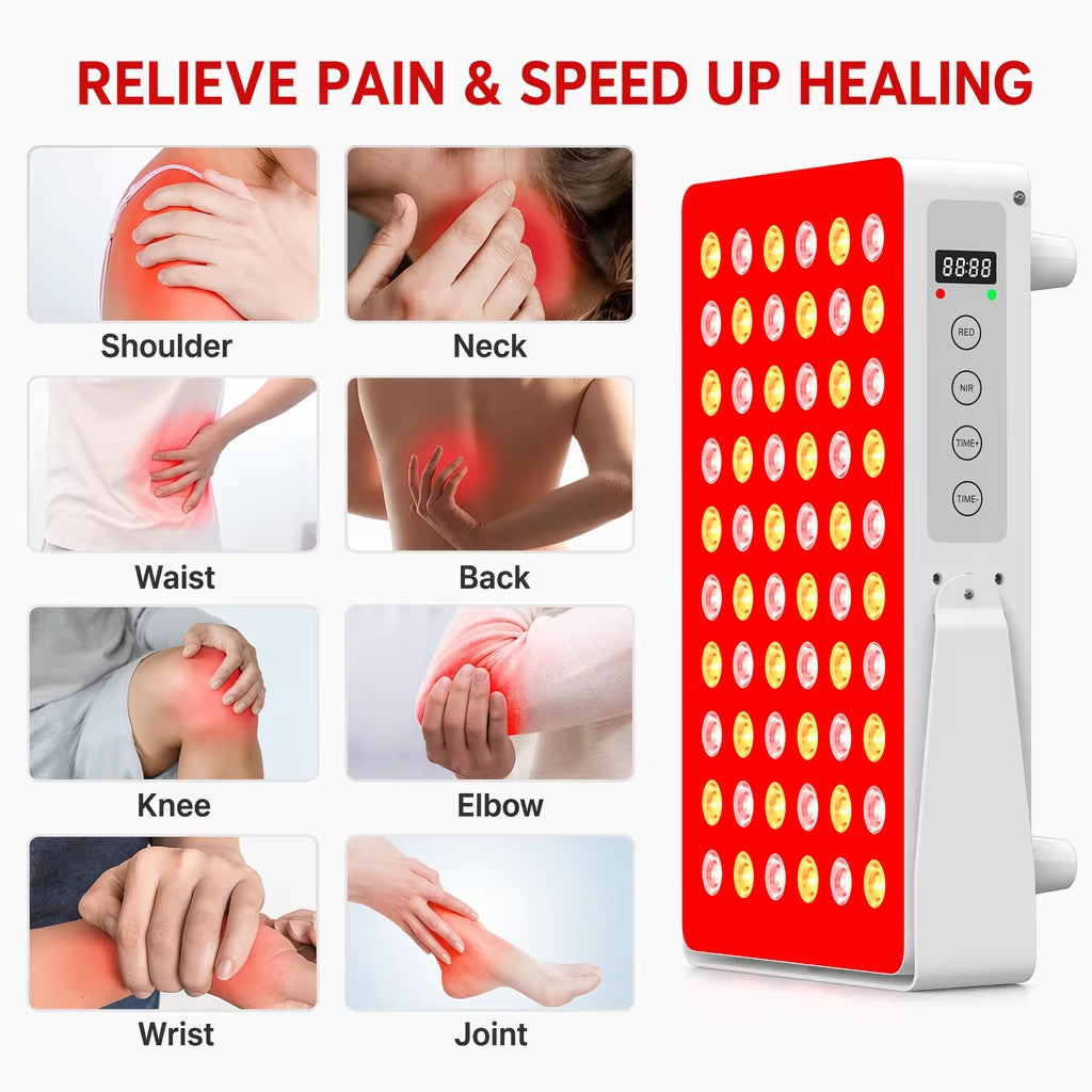 PAKISS 60-LED Red Light Therapy Panel NIR Infrared Photon Device Remote Control Timer Adjustable Stand for Salon Home Face Care