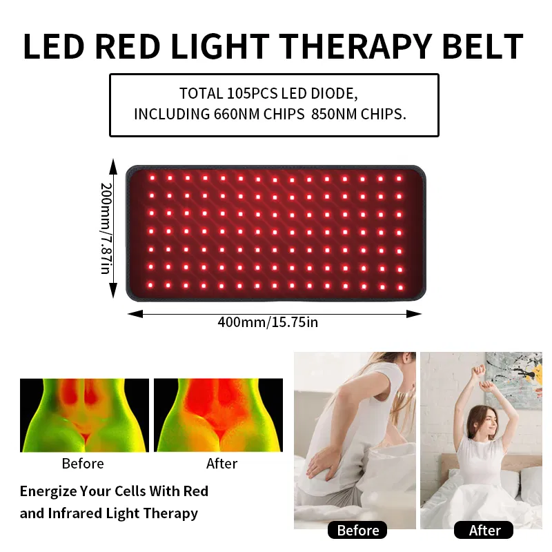 Red Light Therapy Waist Wrap | 660nm/850nm LED Belt with Timer for Pain Relief