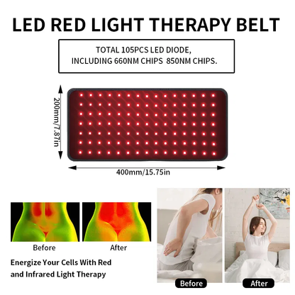 Red Light Therapy Waist Wrap | 660nm/850nm LED Belt with Timer for Pain Relief